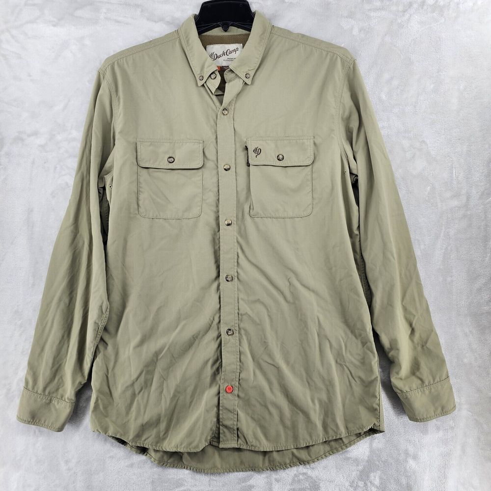 Duck Camp Fishing Long Sleeve Button Up Green‎ Mens XLT Tall Vented Polyester